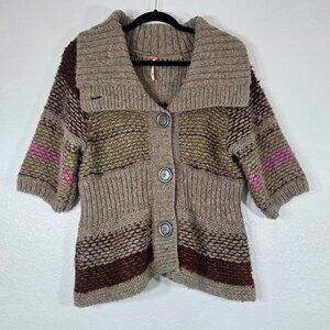 Free People Knit Cardigan Women XS Button Brown Short Sleeve Shawl Wool Boho